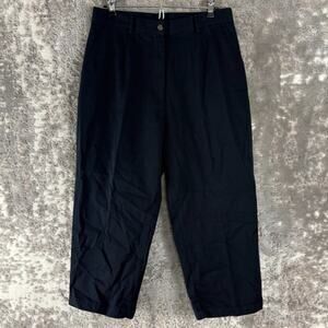 LL Bean Size 12 Minimalist Preppy Straight Leg Ankle Pants Navy Button Zip